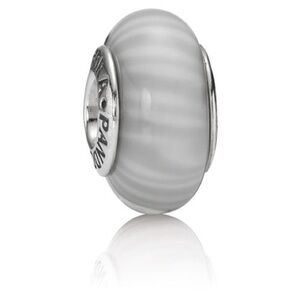 Genuine Retired PANDORA Gray Candy Stripes Merano Glass Charm; 790686